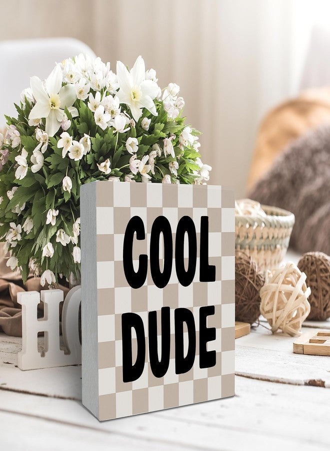SRADMO Cool Dude Wood Box Sign Desk Decor,Boho Beige Preppy Wooden Block Box Sign Decoration for Teen Boys Bedroom College Dorm Gamer Room Wall Shelf Table Decor - Image 3